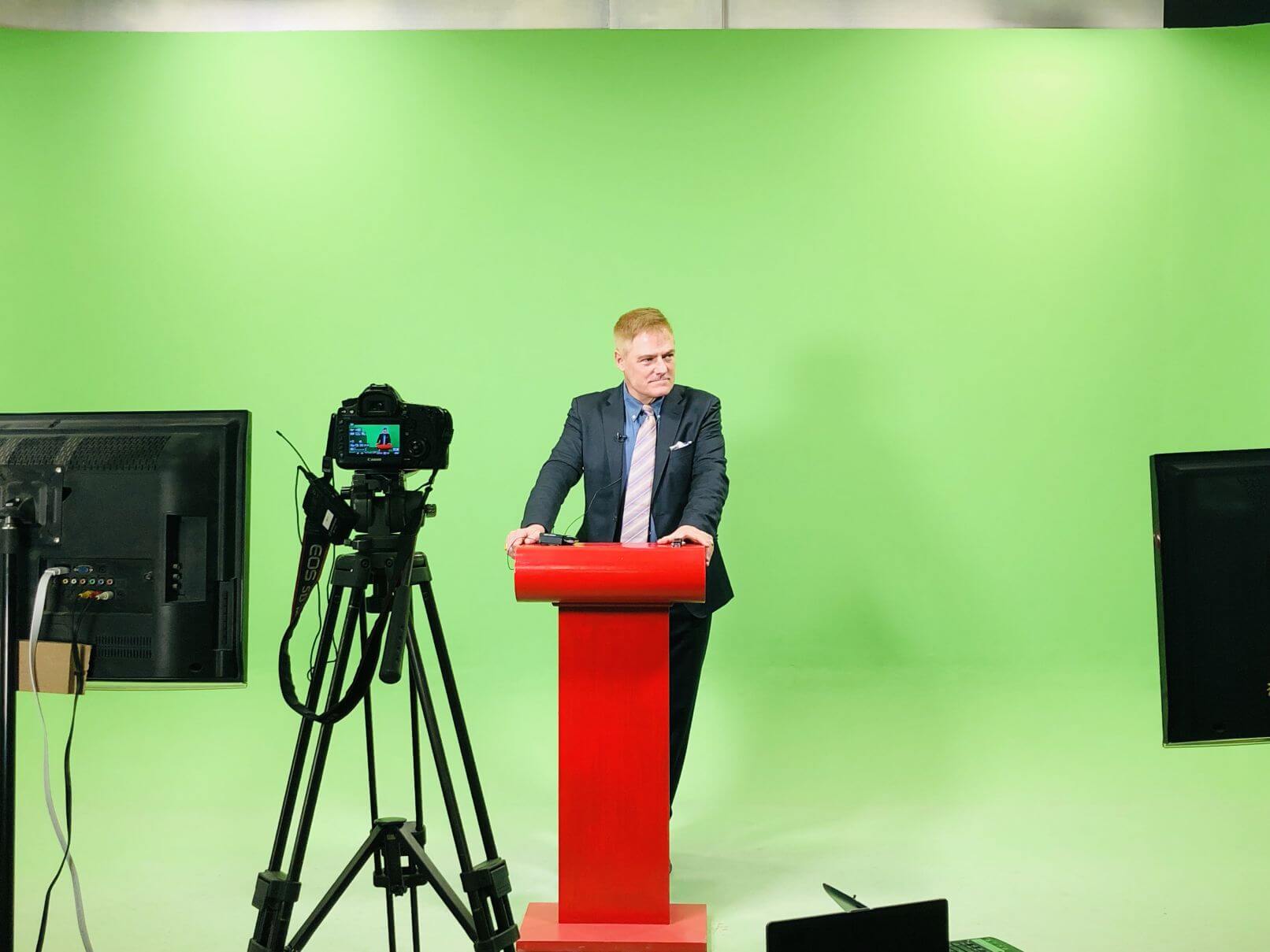 Dr. Tom G. Palmer during his talk talk for one of the educational TV programs of Pieshgam TV