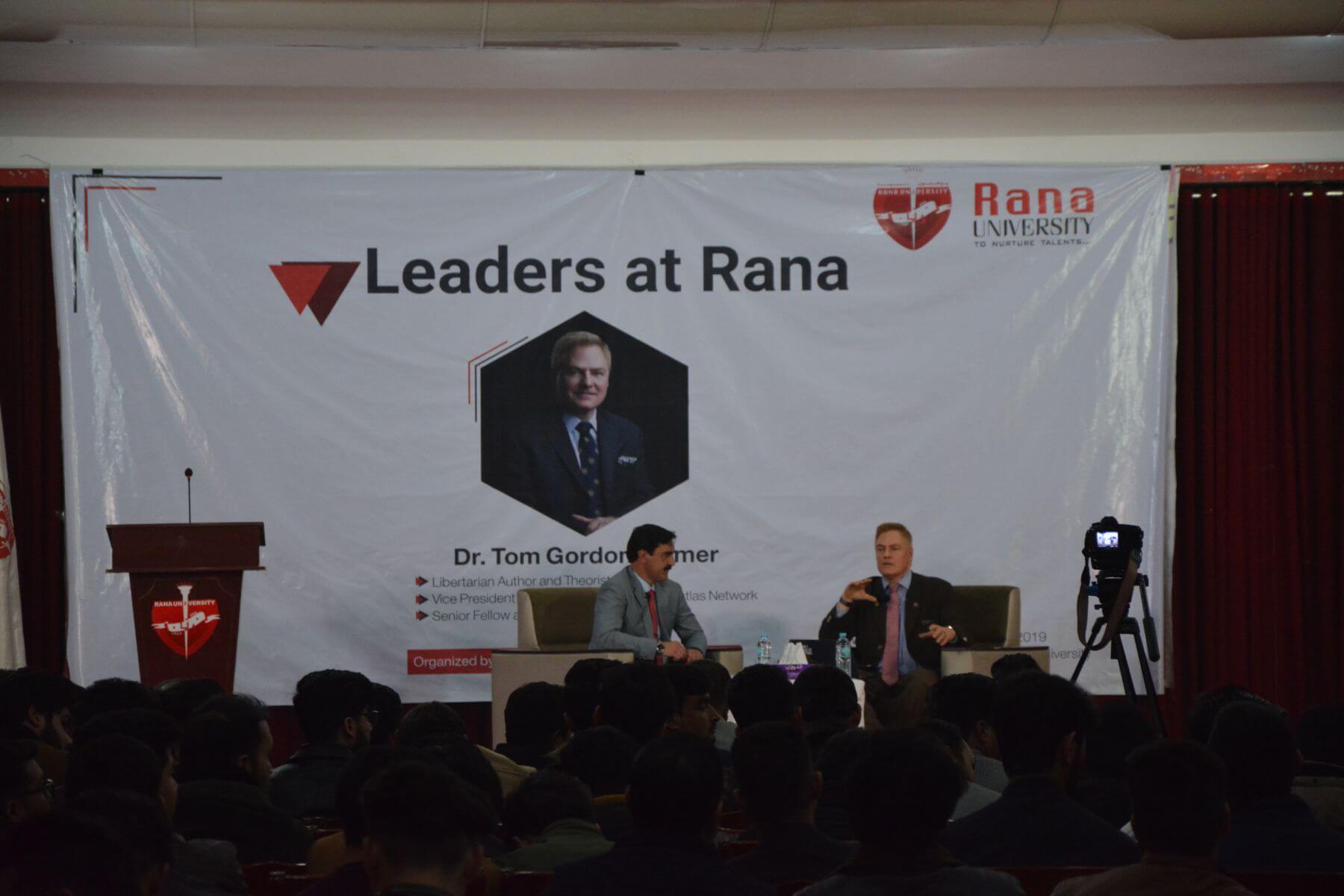 Dr. Tom G. Palmer during his talks for the 300+ Students of Rana University