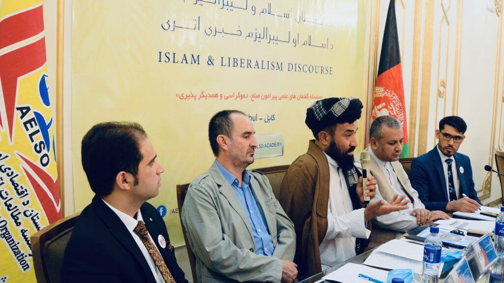 Mawlawi Baba Jan Saighani, a member of the Council of Islamic Scholars of Afghanistan and a member of the Advisory Board of AELSO during his speech.