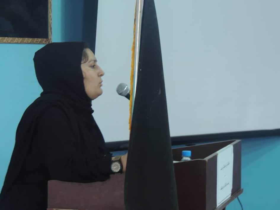 Rabia Stanikzai deputy governor of Logar province, Presenting her speech to the participants of the symposium